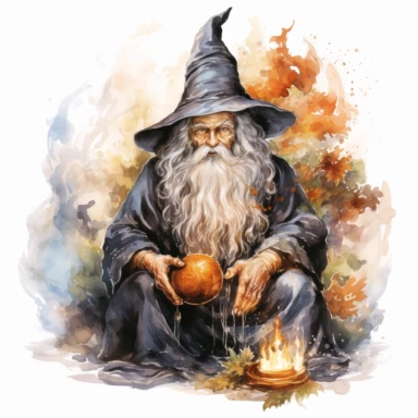 Halloween wizard Spellcasting, full color, knitted painting texture, Perfect for nursery art and children's book illustration style, simple, cute, full color, clipart, watercolor illustration, single object, high definition 8k, white background for removing background - - no text shadow font watermark