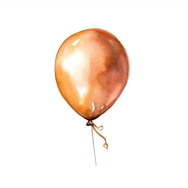 single watercolor brown party baloon with string clipart,clear edges,warm pastel color,positive energy,clear white background