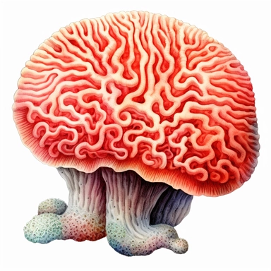 brain coral realistic clipart + white background + watercolor style