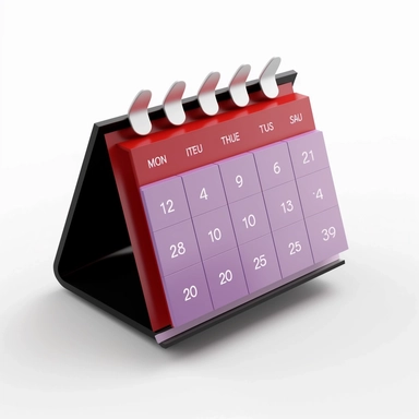 3d model of metallic calendar, calendar event black+red+silver+purple, clipart, white background