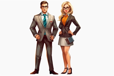 businessman and businesswoman cliparts, hd, on withe background, spaced out