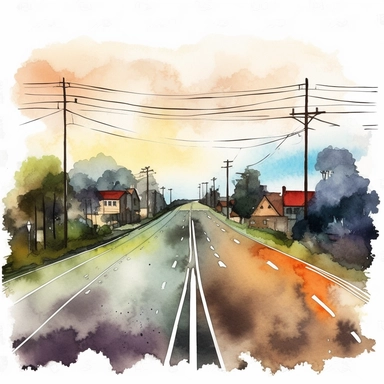 Watercolor Road Street Highway Watercolor Sublimation Clipart, Clipart, white background, no watermark, no text, no word,