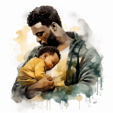 watercolor clipart black man holding baby sleeping