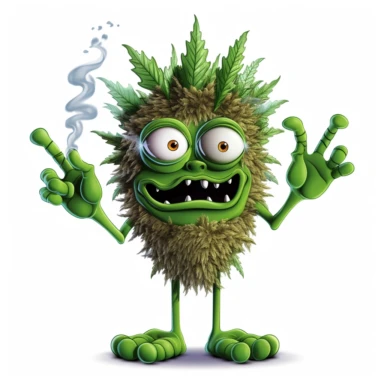 2 arms Clipart Stoned cartoon marijuana Leaf Character wit hred eyes and a rolled smoke in one hand