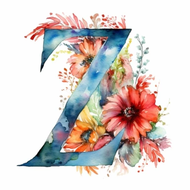 typographical logo letterZ serif font with floral watercolor, hand painting, ultra detail, 8k megapixel a careful touch white background for clipart