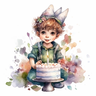 beautiful fairy boy Birthday, illustration clipart, high detailed, white background, digital art, watercolor, hd