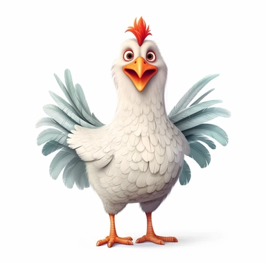 Illustration of a cute hen against white background, cartoonish style, highly realistic, white background, unreal engine 5, clipart, PNG pure white background, high resolution, hyper detailed, best quality, high detailed illustration