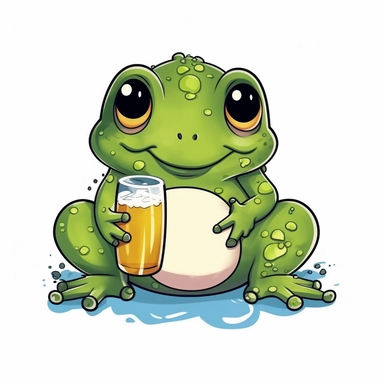 a clip art of a cute cartoon kawaii frog drinking a beer