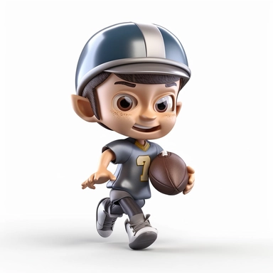 cute chibi boy playing american football, making a pass, passing, wearing a helmet, full body, smiling, american football, Sport graphics, action clipart, 16k, isolated on white background, 3d, rendered by pixar