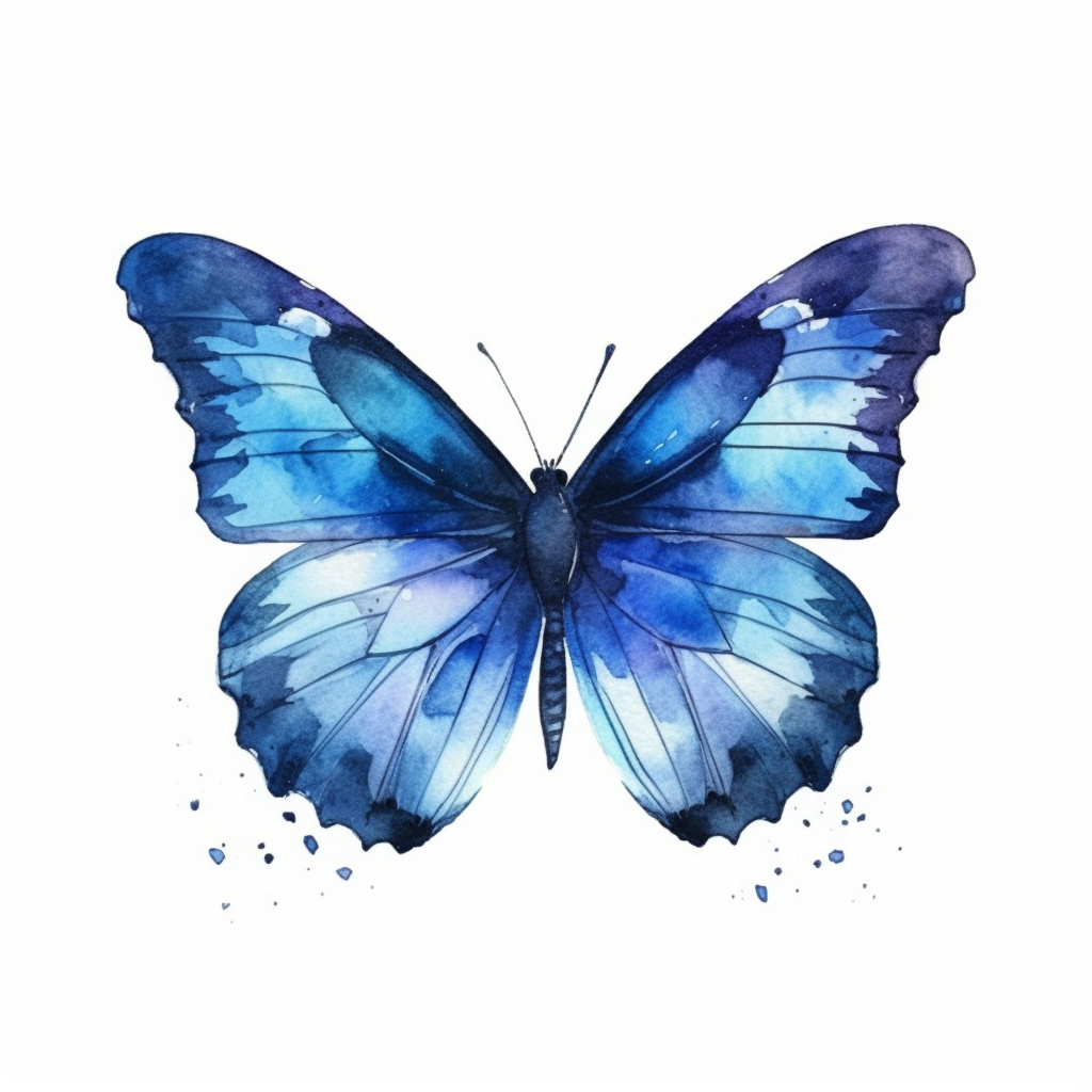 ren and blue butterly clipart, watercolor style, white isolated ...