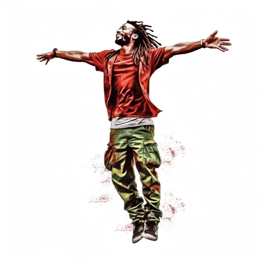 hd, clipart, celebrating Juneteenth,full body,man with locs, freedom,red,black and green, on white background