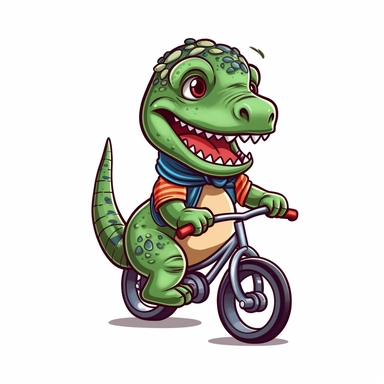 character bike cartoon clip art dinosaurs, in the style of flat shading, minimalistic design, precisionist art, kawaii, realistic, dansaekhwa, eye-catching