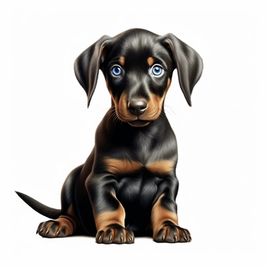 Doberman Pinscher puppy, Clipart, Digital art, realistic, disney style, hyperdetailed, 1080p, Ultra-HD, white background