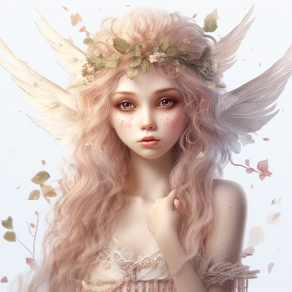 Delicate Fairy with a fragile frame, highly detailed face, and a gentle ...