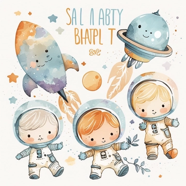 Space watercolor nursery baby boy clipart cute astronaut planets rockets no text