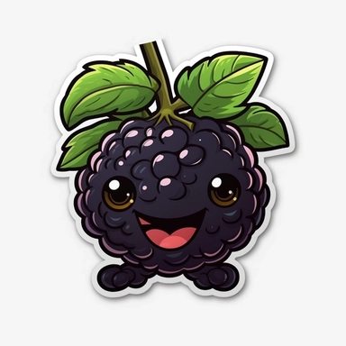 cute Blackberry, happy and smiling, bold line, clipart, sticker, white background, no shadow, 8k detail