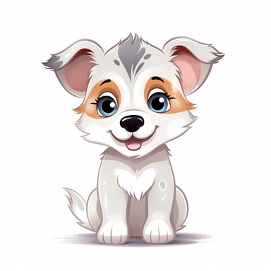 single isolated asset, cute adorable Siberian Huskie puppy action pose, front view, chibi style, watercolor, professional vector clipart, white background