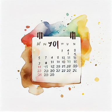 Watercolor clip art of a Calendar, isloated white background, no spils--upbeta