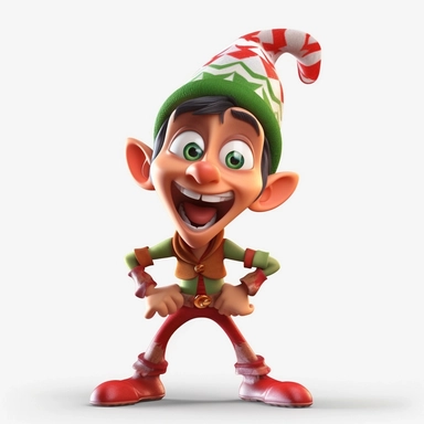 clipart of a crazy christmas elf, there is a funny face on it, cartoon, for kids, funny, pixar, 8k, white background, sharp focus, detailed,