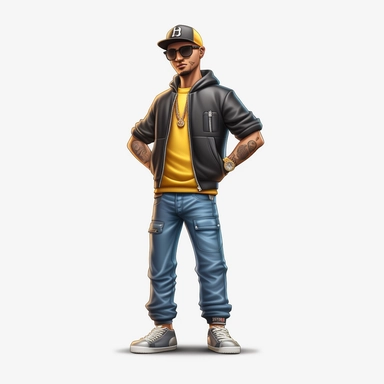 RAPPER GUY CLIPART, CARTOON, VECTOR, california highway , ultra realistic, 4k, high resolution, 3d