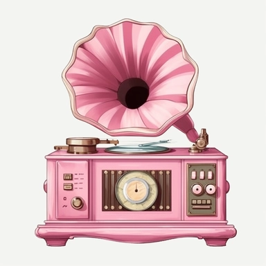 Cute Beautiful Pink classical music player Sublimation Clipart ,Cartoon,hyper realistic, intricate detail, illustration style,high solution,on the white background