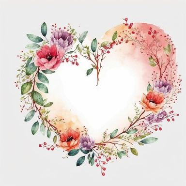 Watercolor Valentine, Valentine clipart, Heart clipart, Valentine PNG, Love clipart, Valentineday clipart, Heart wreath, Pink clipart, on white background
