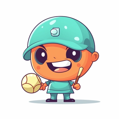 fantasy happy cute baseball player mamal face, cartoon, clipart, mascot, isolated on white background