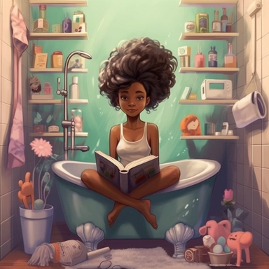 african american teenager girls stuck in a bathtub with books in the white house bathroom in the style of dr. seuss with a simple pastel color palette clip art--ar 10:8