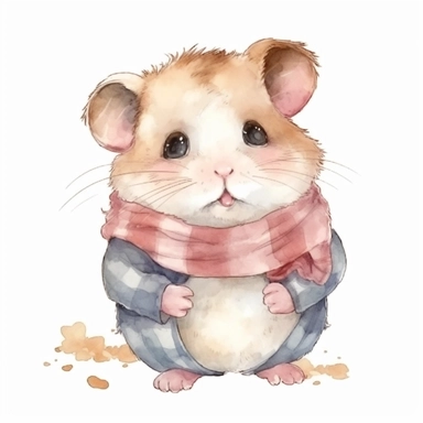 watercolor adorable kawaii baby hamster character kawaii, isolated, kawaii,digital art,detailed, concept,art,8k,hd,on white background,clipart