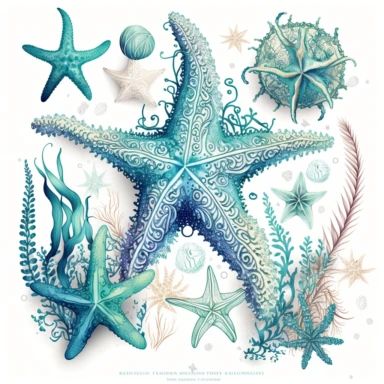 ocean boho, starfish clipart, white background, detailed illustration