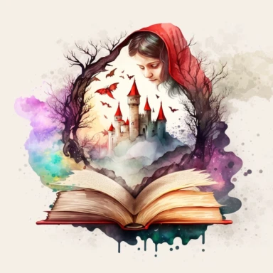 Little Red Riding Hood, magic book, watercolor, clipart