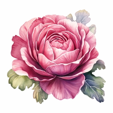 Clipart, vintage, watercolor, Cabbage Pink Rose illustration, hand drawn, texture
