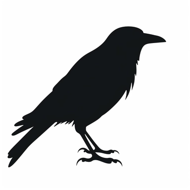 black and white silhouette of a halloween bird, clipart style, white background, thick lines, vector, simple design, flat colour, solid colour