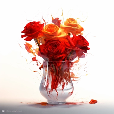 red flame dipped Roses corsage with magical effects and burning effects, in a vase, clipart, hyper-realistic painting, airbrush art, richly layered, solid white background, minimalist background, in the style of ethereal illustrations, mende art, kimoicore, romantic emotivity, nouveau réalisme, rich and immersive, soft color, wedding theme