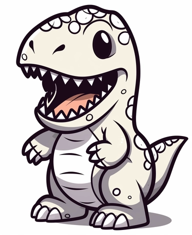 Isometric Sticker Clip Art of a cute T-Rex for Childrens Coloring Book, simple vector lines, children friendly, illustrated in a playful and style in black lines with white background, perfect for any special occasion, cut out in the shape of a T-Rex, with no visible background, giving it the appearance of a sticker, conveying a mystical and whimsical mood, edited with Adobe Photoshop to adjust brightness and contrast, rendered as a transparent PNG file with a high resolution to ensure a crisp a