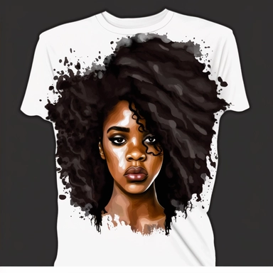 black woman clipart with afro curly hair worried wearing tshirt