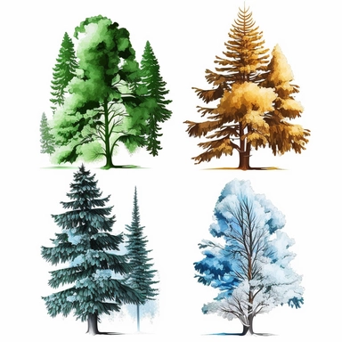 clipart Spruces, In four seasons, white background