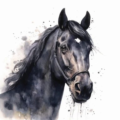 Watercolor Black Horse Face clipart, hyper realistic, detailed, stylised, nature scene, hyper detailed, cozy colors