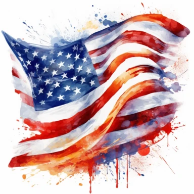 Flag Typography: Combine the American flag elements with typography to create visually interesting and impactful designs, Experiment with different fonts, sizes, and arrangements to convey patriotic messages or famous quotes, delicate detail, watercolor, in the style of artgerm, 2d game art, quadratura, clipart, on white background,