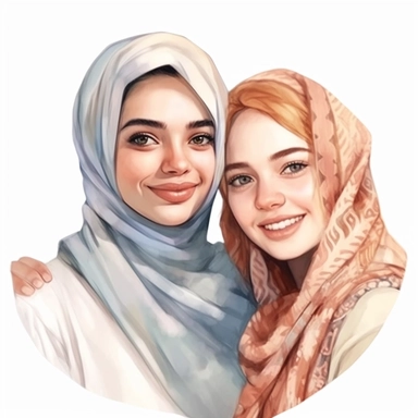 intercultural feminine best friends realistic illustration clipart, isolated on white background, 4K