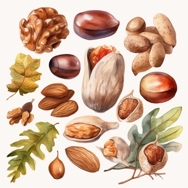 Watercolor Nuts Clipart