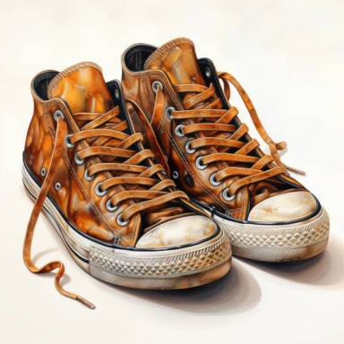 hand drawn , watercolor, hyper realistic, white background, white margins, 16k, ultra detailed clipart, cut out image, hand-drawn, ultra HD, sharp and clean art , a black pair of vintage old worn sneakers 1940 -1950 era , capturing the romantic and feminine aesthetics often associated with vintage fashion and travel, Clipart