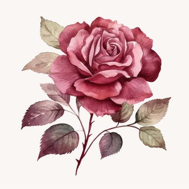 Clipart, vintage, watercolor, Burgundy Rose illustration, hand drawn, texture