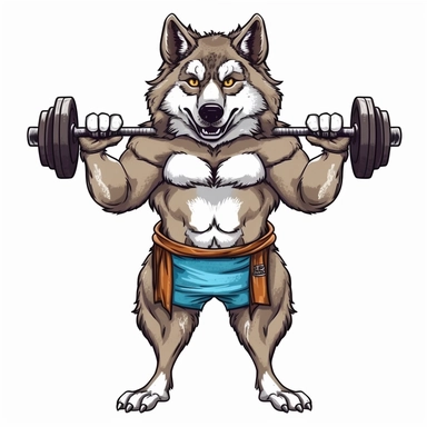 Funny wolf guy body gym Sublimation Clipart, isolated on white background