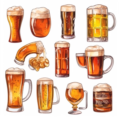 Beer Accessories: Create clipart of beer-related accessories like bottle openers, coasters, and beer mats, capturing their unique shapes and colors, full color, clipart, watercolor illustration, single object, high definition 8k, white background for removing background