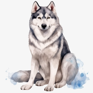 watercolour cute Siberian husky dog sitting beautiful details four perfect legs and paws realistic beautiful facial features ultra detailed ultra photo real intricate detailed png image ,high definition,300dpi,graphic clipart,computer graphics
