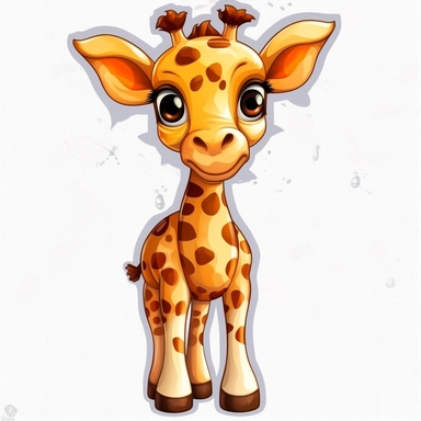 super cute cartoon clipart sticker young giraffe full body image smooth lines with realistic eyes