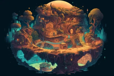 a close up of a infinite loop micro island paradise with countour and dark background, james gilleard and james jean, escher, trending on artisation, connectedness, scutoid, mit technology review, by Sam Spratt, dan mcpharlin : : ornate, wormholes, tetris, monolithic, stylized stl, clipart icon, simple 4 colors from gray to metalic blue, vector-based, sharp border, plane color and very define, high quality, digital art, 8k resolution, masterpiece, congruent, amazing, incredible, awe-inspiring, m