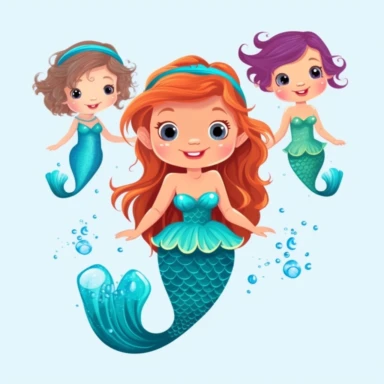 Cute mermaid kid girl , hand draw Illustration clipart, 4K, extremely detailed
