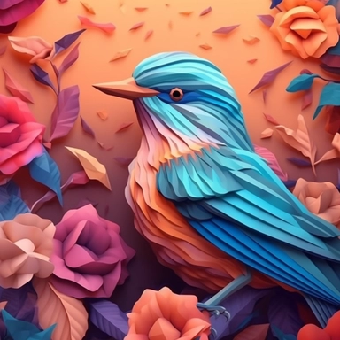 colour 3D bird clipart, in the style of modern color palettes, cute and dreamy, heavy shading, colorful storytelling, modern style, colour flower background